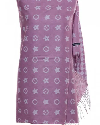 Esarfa casmir dubla fata cu model gen Louis Vuitton, roz prafuit