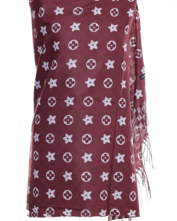 Esarfa casmir dubla fata cu model gen Louis Vuitton, bordo