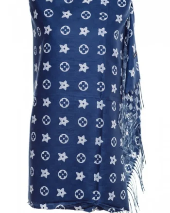 Esarfa casmir dubla fata cu model gen Louis Vuitton, bleumarin