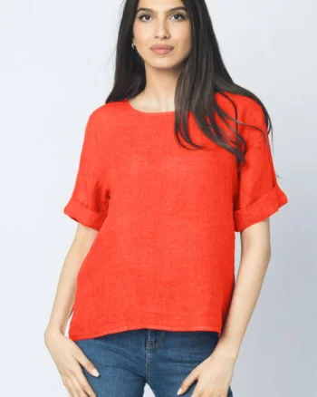 Bluza din in corai cu nasturi pe spate