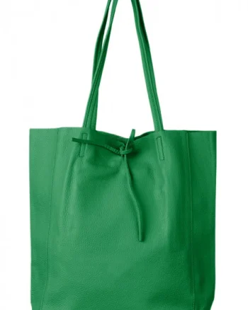 Geanta shopper verde din piele naturala