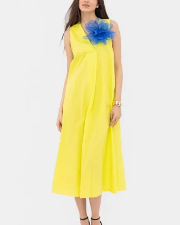 Rochie lunga A-line cu decolteu in V, din poplin de bumbac, verde lime