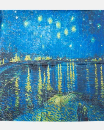 Esarfa patrata cu o singura fata imprimata cu reproducere dupa    Noapte Instelata deasupra Rhonului   de Claude Monet