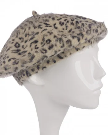 Bereta frantuzeasca cu angora, imprimeu animal print pe fond bej