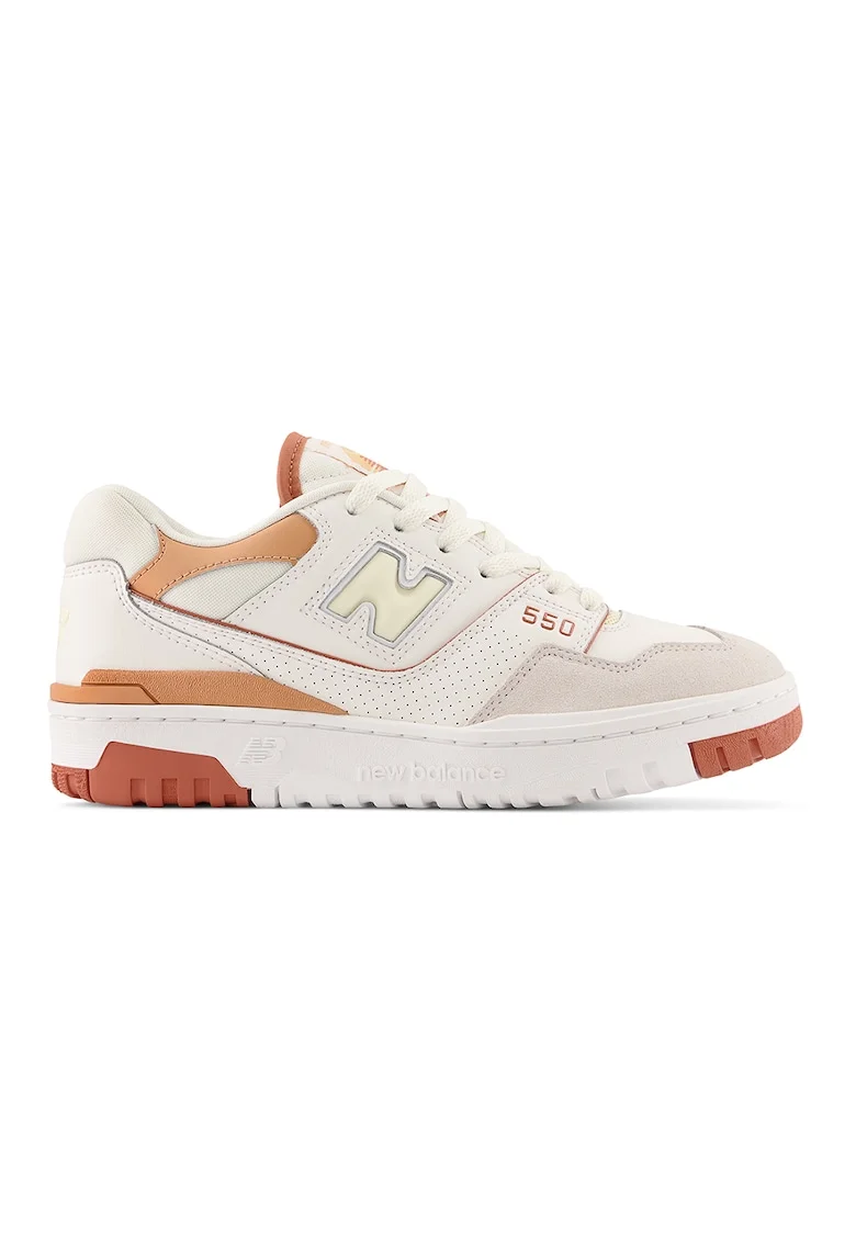 550 Pantofi sport cu detalii contrastante, Alb/Gri deschis/Portocaliu pal