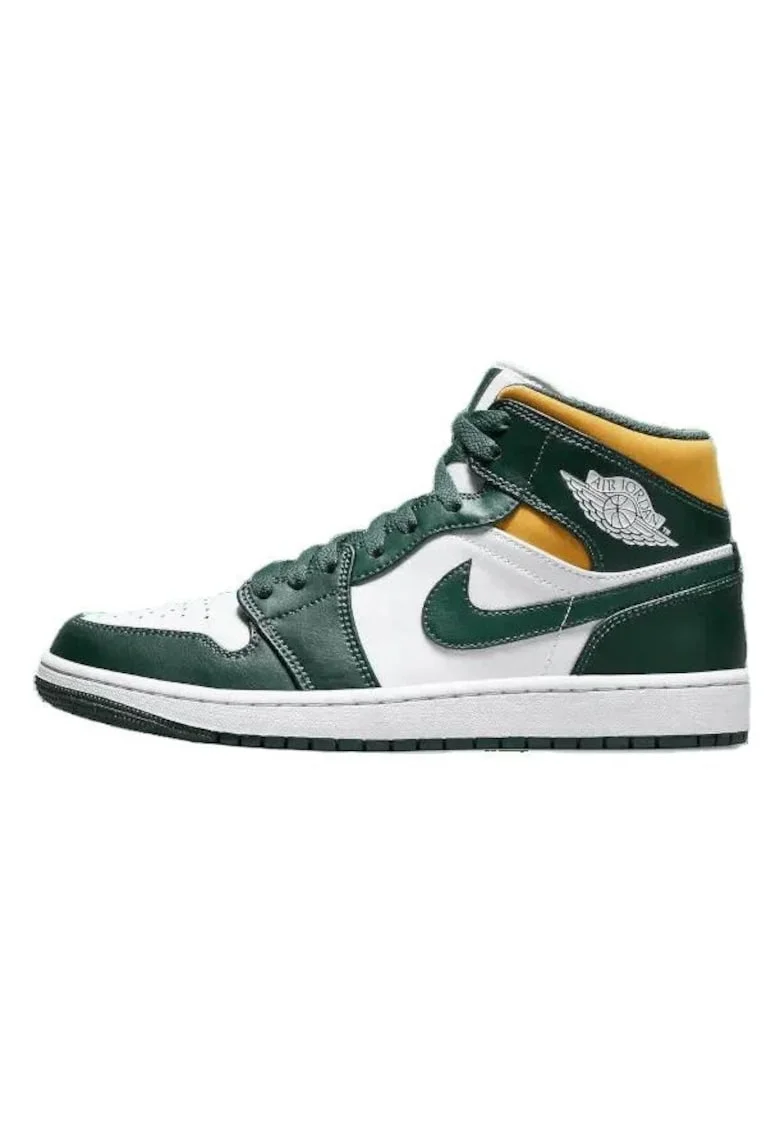 Pantofi sport barbati,  Air Jordan 1 Mid Sonics, verde si galben, material de inalta calitate
