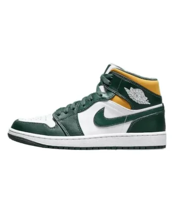 Pantofi sport barbati,  Air Jordan 1 Mid Sonics, verde si galben, material de inalta calitate