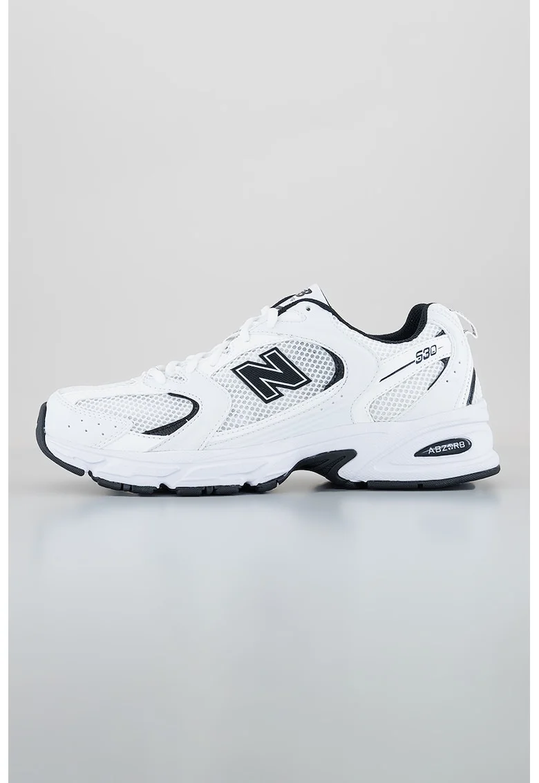 Pantofi sport de plasa cu logo, Alb/Negru