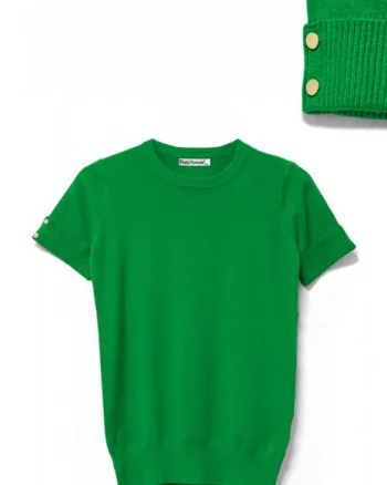 Pulover labaza gatului, cu maneca scurta si nasturei metalici, verde
