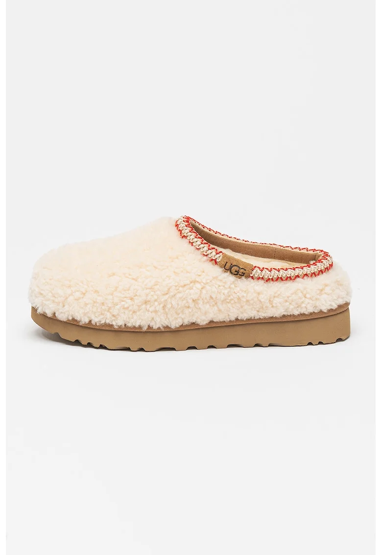 Papuci din piele de oaie cu captuseala din amestec de lana Tasman Maxy Curly, Alb