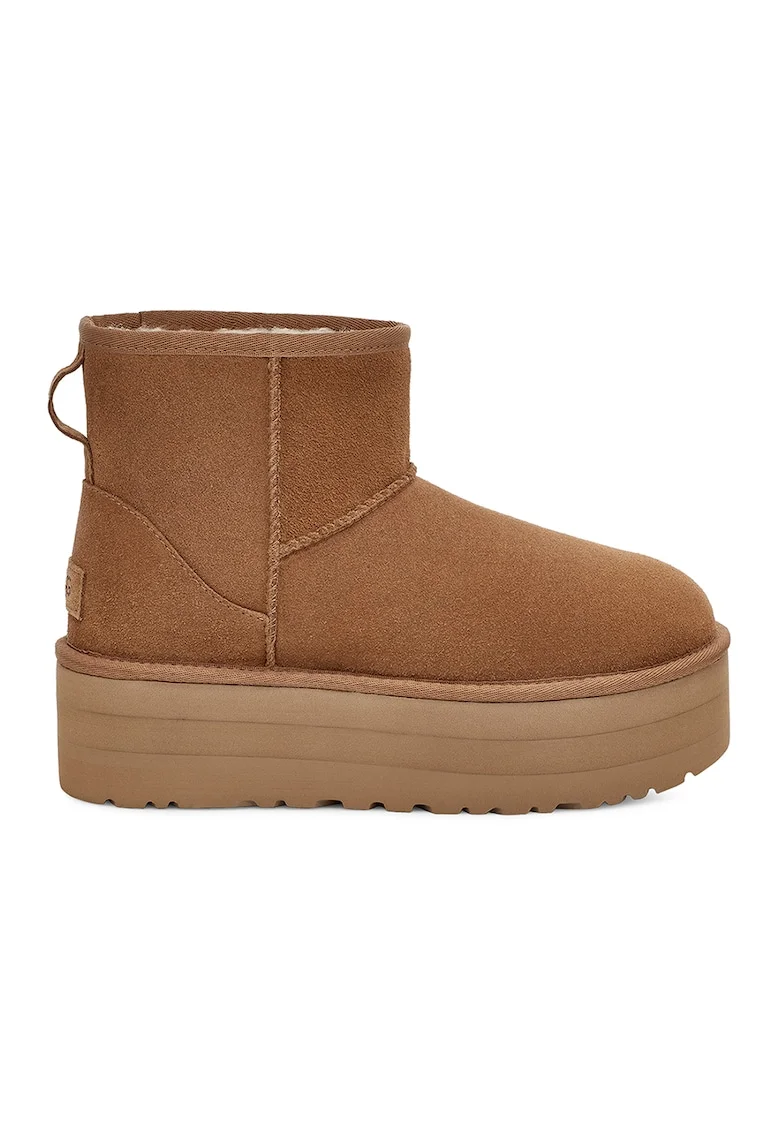 Ghete flatform rezistente la apa din piele intoarsa Classic Mini, Caramel