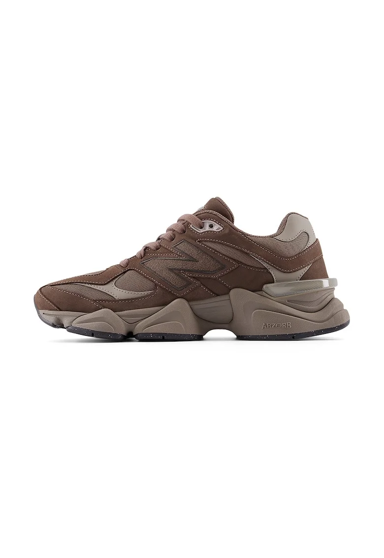 Pantofi sport 9060 low-cut cu garnituri din piele intoarsa, Maro inchis