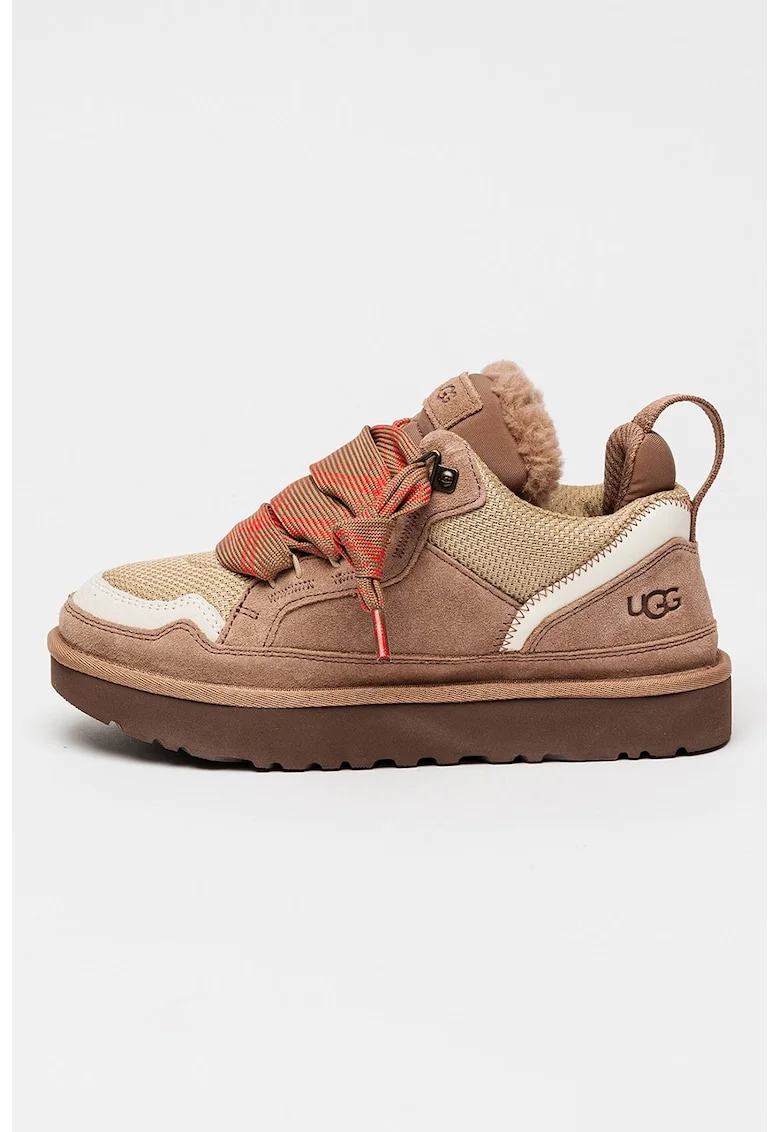Pantofi sport cu insertii de piele intoarsa Lowmel, Kaki/Lila pal