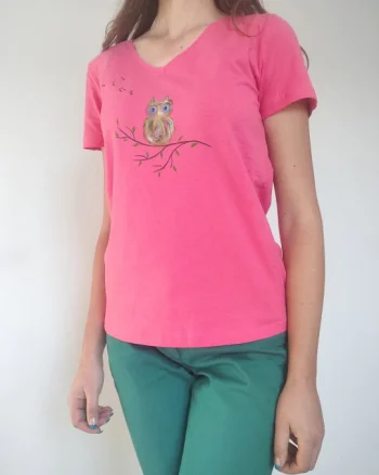 Tricou roz cu  bufnita pictata
