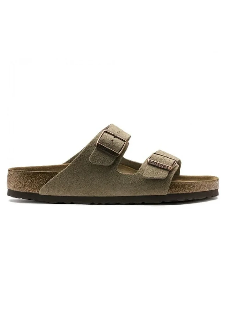 Papuci unisex de piele intoarsa cu catarame ajustabile, Bej