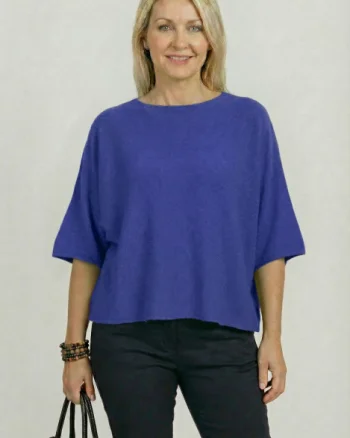 Pulover versatil cu maneca fluture din vascoza, albastru