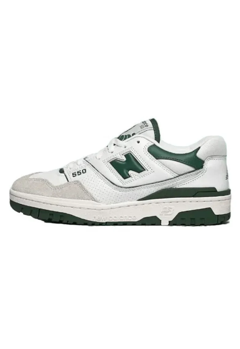 Pantofi sport  550, alb/verde, piele sintetica si piele de caprioara, design retro