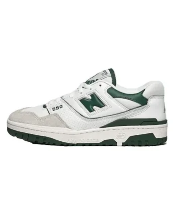 Pantofi sport  550, alb/verde, piele sintetica si piele de caprioara, design retro