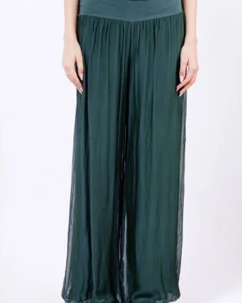 Pantaloni verde inchis din matase si vascoza,, tip salvari