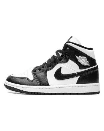 Pantofi sport barbati,  Air Jordan 1 Mid Panda, alb-negru, materiale de inalta calitate, Alb/Negru