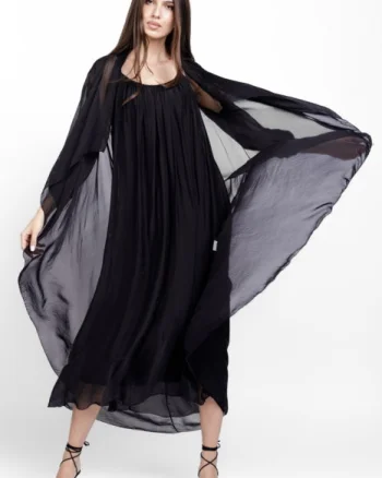 Compleu cu rochie si blazer din matase si vascoza, negru