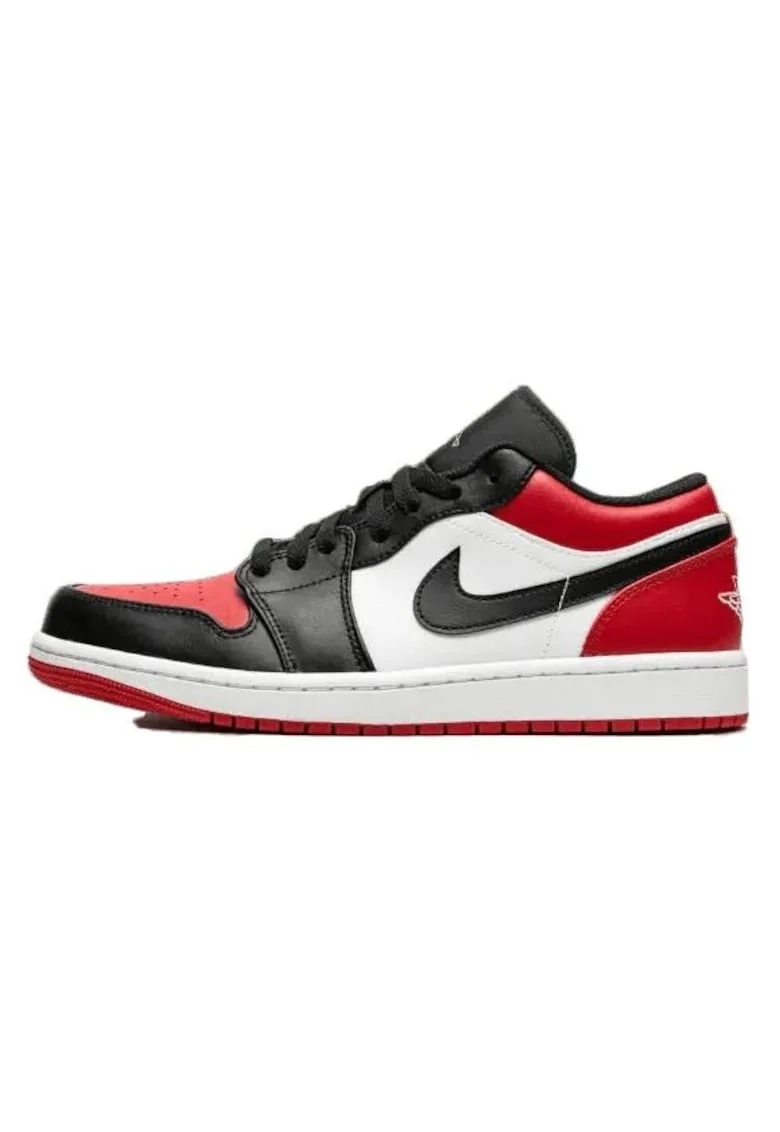 Pantofi sport barbati  Air Jordan 1 Low Bred Toe, rosu, negru, alb, design iconic