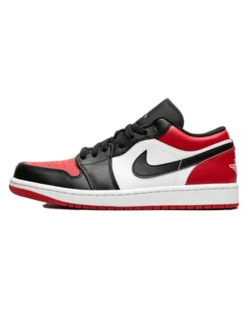 Pantofi sport barbati  Air Jordan 1 Low Bred Toe, rosu, negru, alb, design iconic