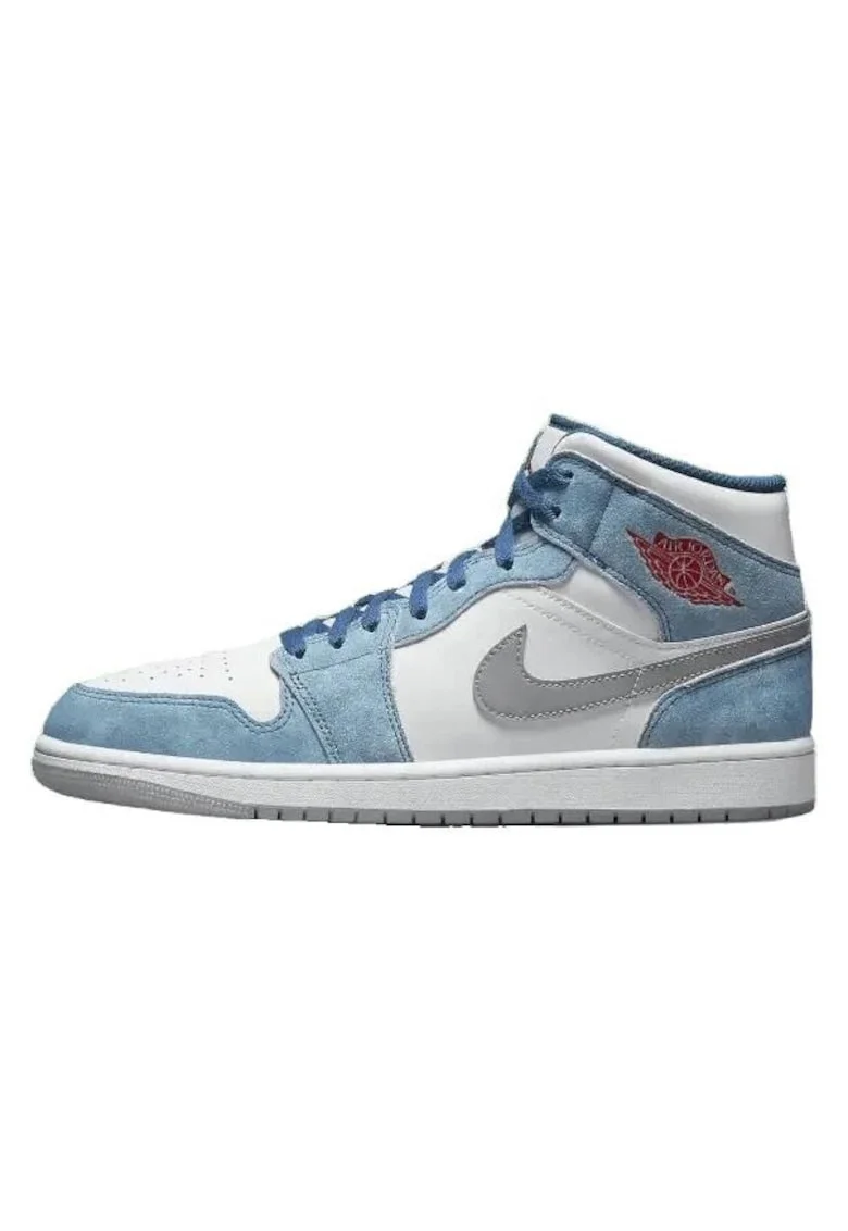 Pantofi sport barbati  Air Jordan 1 Mid, albastru-rosu, piele si material textil, profil mediu