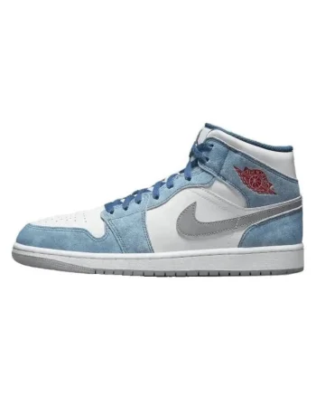 Pantofi sport barbati  Air Jordan 1 Mid, albastru-rosu, piele si material textil, profil mediu