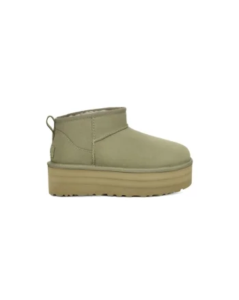 Ghete dama,  Classic Ultra Mini Platform, Piele intoarsa, Verde,