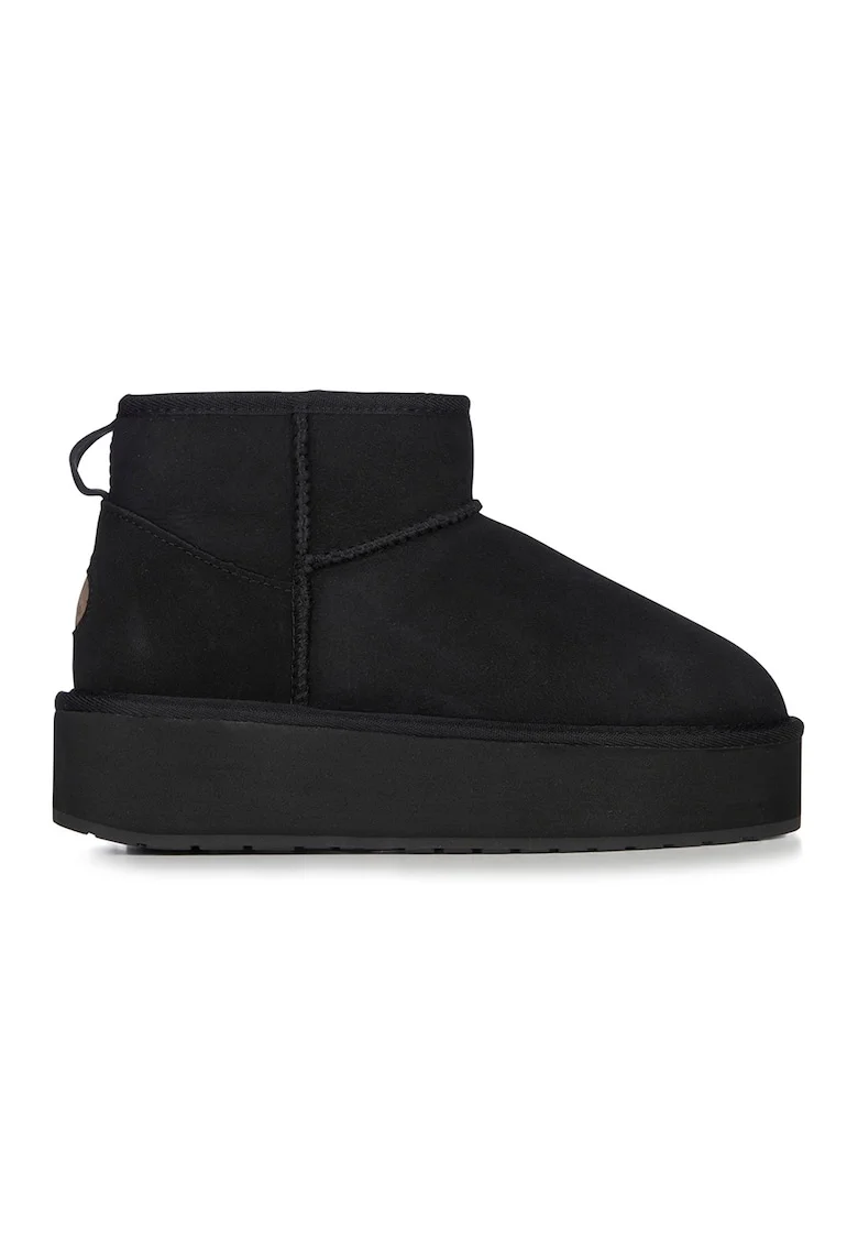 Cizme flatform de piele intoarsa, fara inchidere Stinger, Negru