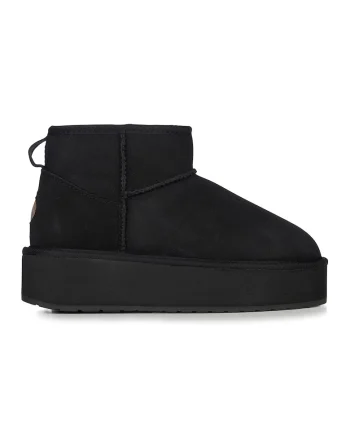 Cizme flatform de piele intoarsa, fara inchidere Stinger, Negru