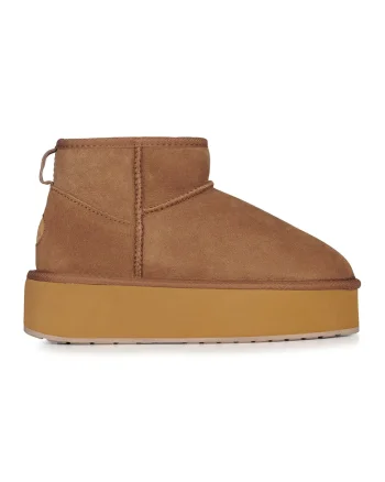 Cizme flatform de piele intoarsa, fara inchidere Stinger, Maro camel