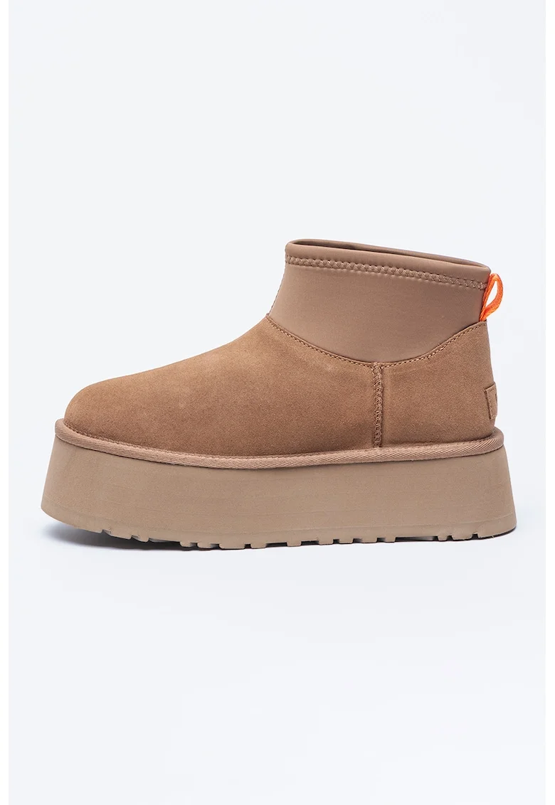 Ghete de piele intoarsa cu segment din material textil Classic Mini Dipper, Maro nisip