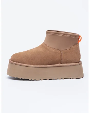 Ghete de piele intoarsa cu segment din material textil Classic Mini Dipper, Maro nisip