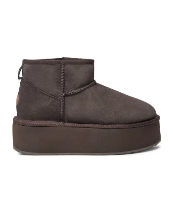 Cizme flatform de piele intoarsa, fara inchidere Stinger, Maro inchis