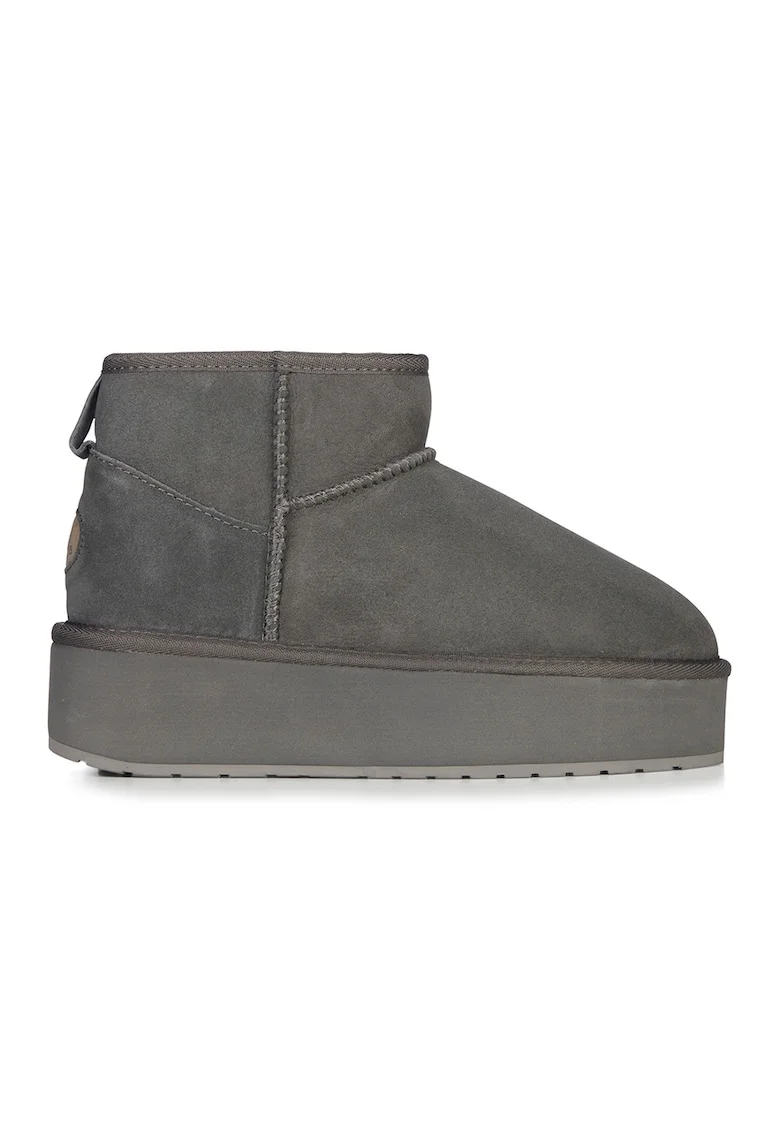 Cizme flatform de piele intoarsa, fara inchidere Stinger, Gri carbune