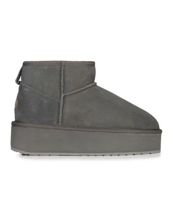 Cizme flatform de piele intoarsa, fara inchidere Stinger, Gri carbune