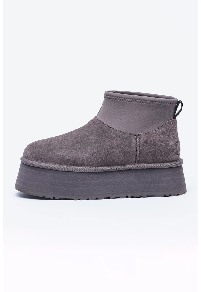 Ghete de piele intoarsa cu segment din material textil Classic Mini Dipper, Gri inchis