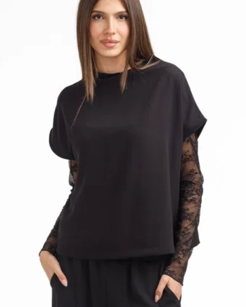 Bluza dama din dantela eleganta ,   bluza transparenta chic neagra