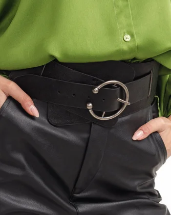 Centura corset lata din piele ecologica neagra cu catarama argintie antichizata