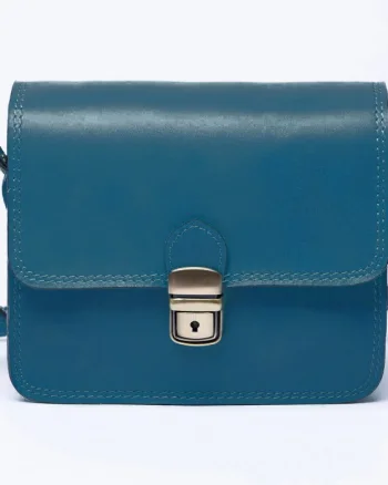 Geanta crossbody din piele naturala, tip postas, turquoise inchis