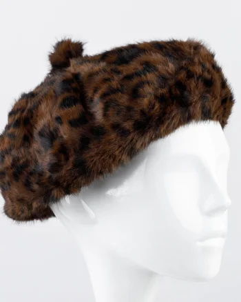 Bereta frantuzeasca din blanita si interior matlasat, animal print maro