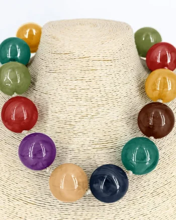 Colier scurt in stil retro, cu bile mari multicolore
