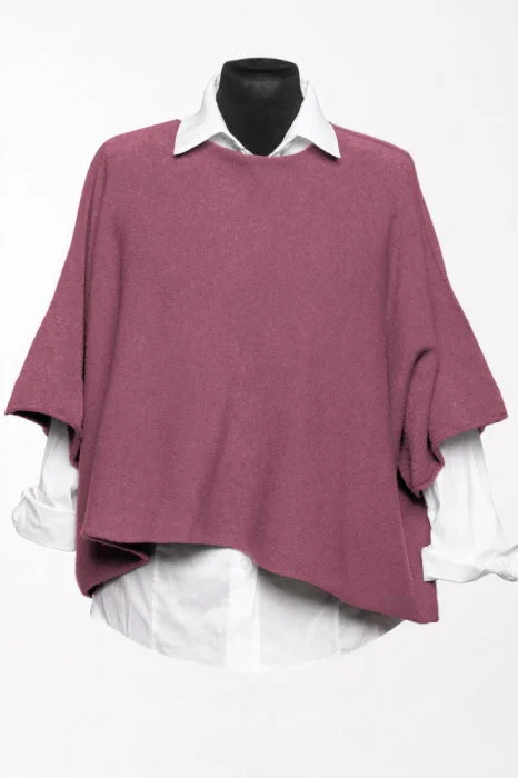 Pulover versatil cu maneca fluture din vascoza, roz inchis