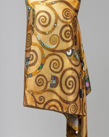 Esarfa cu doua fete, din matase, imprimata cu reproducere dupa    Pomul Vietii    - Gustav Klimt