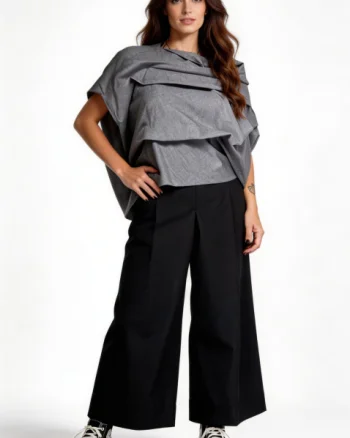 Bluza gri asimetrica statement cu volum arhitectural ,   Design modern