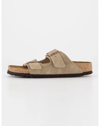 Papuci unisex de piele intoarsa cu catarame ajustabile, Maro taupe