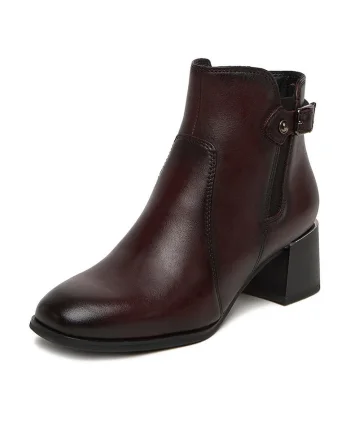 Botine Bordeaux din piele naturala, Visiniu