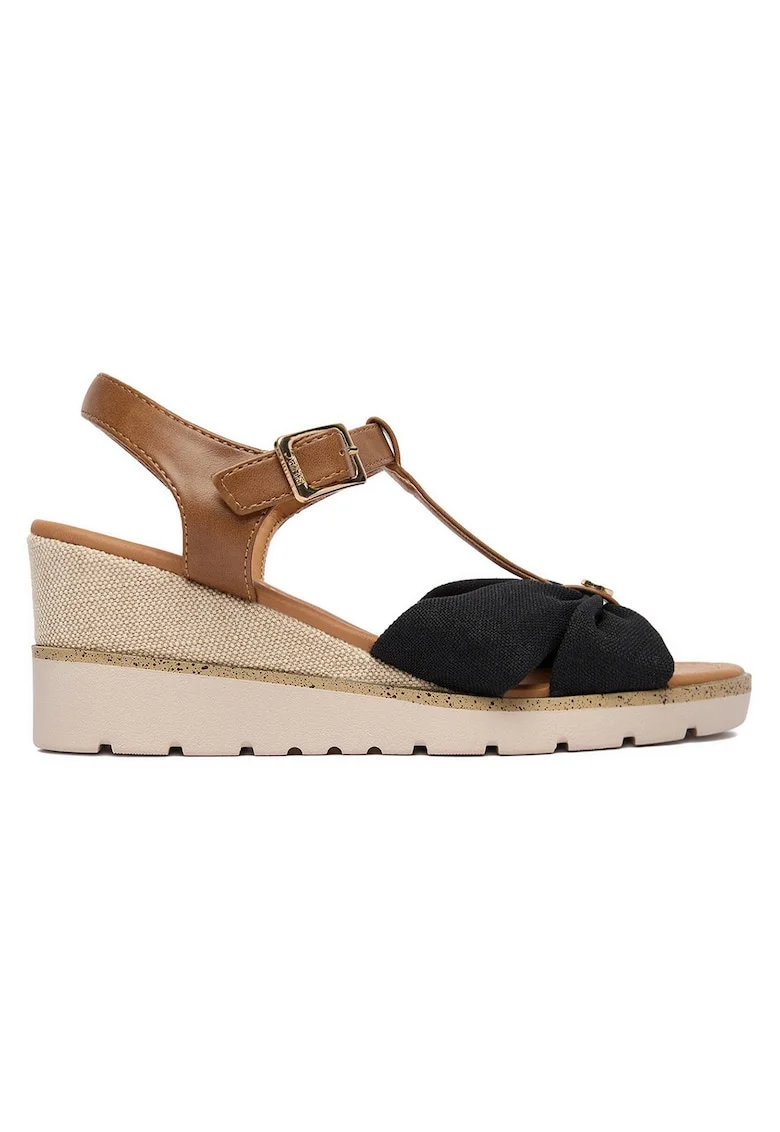 Sandale dama,  negru, textil, inchidere cu catarama, Negru/Maro